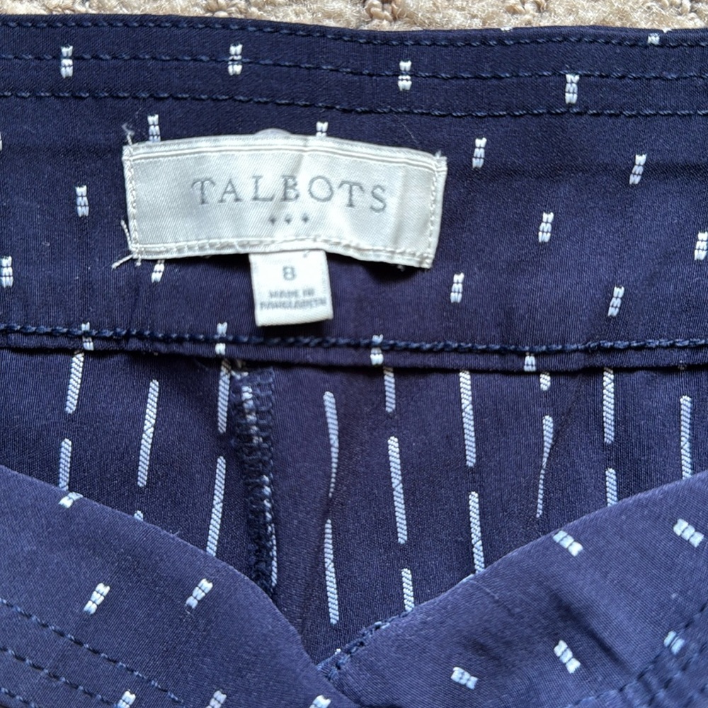 Talbots Navy Patterned Chinos Size 8 - image 4